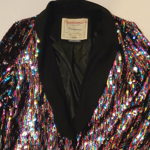 NWOT✨️ Anthropologie Cartonnier Rainbow Silver Black  Sequin Flip Blazer Jacket - Picture 13 of 13